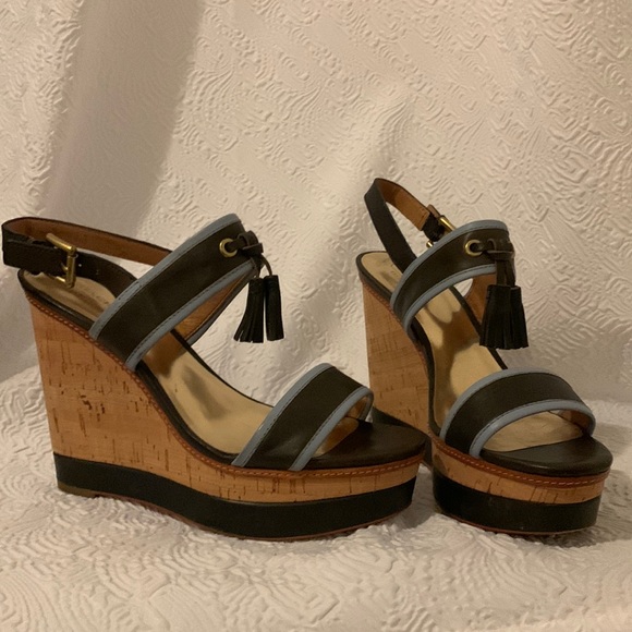 Coach Guileietta Wedge Sandal Blue & Cork Size 9.5 - Picture 1 of 11